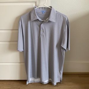 GenTeal performance polo. Baseball print, white and black color